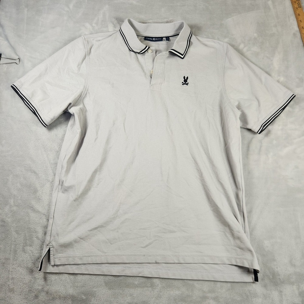 Psycho Bunny Men Polo Shirt Large Size 8 Gray Pima Cotton Pique Embroidered Logo